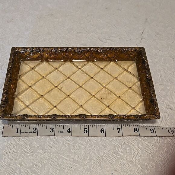 Elegant Brown and Gold  Trinket Tray Vintage - Picture 3 of 11